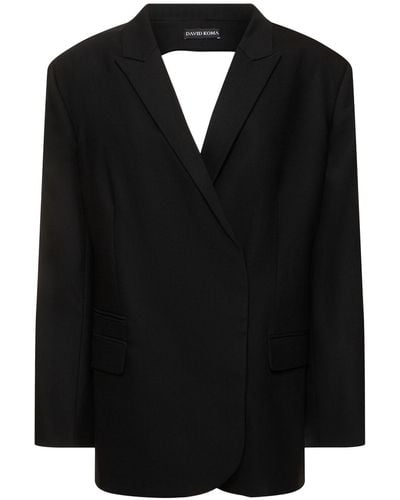 David Koma Back Circle Cutout Tailored Wool Jacket - Black