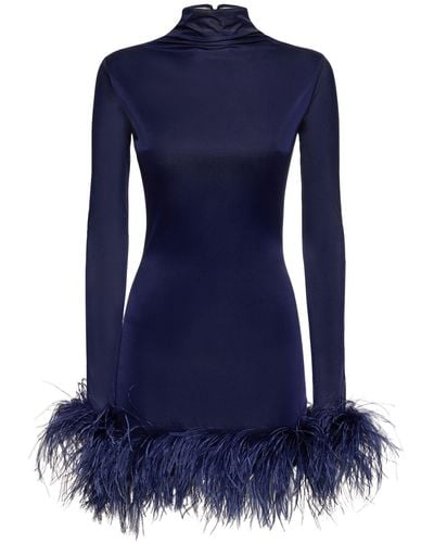 16Arlington Luna Jersey Mini Dress W/Feathers - Blue