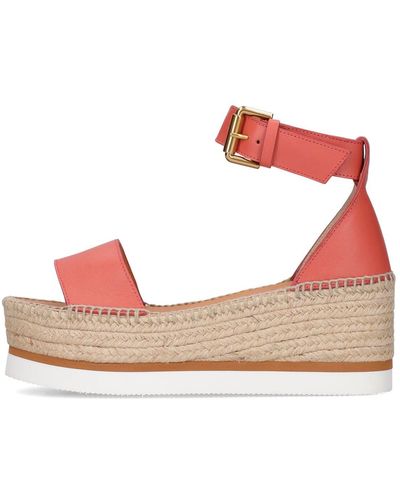 See By Chloé 80mm Glyn Leather Espadrille Wedges - Pink