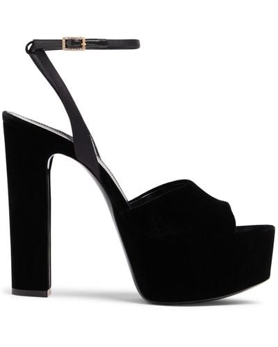 Saint Laurent 95Mm Jodie Velvet Sandals - Black