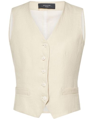Weekend by Maxmara Pacche Linen Canvas Vest - White