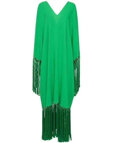 Oscar de la Renta Fringed Silk Cady Long Kaftan Dress - Green