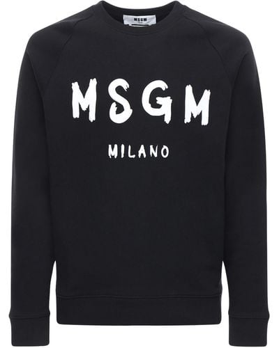 MSGM Sweat-shirt en coton brossé imprimé logo - Bleu