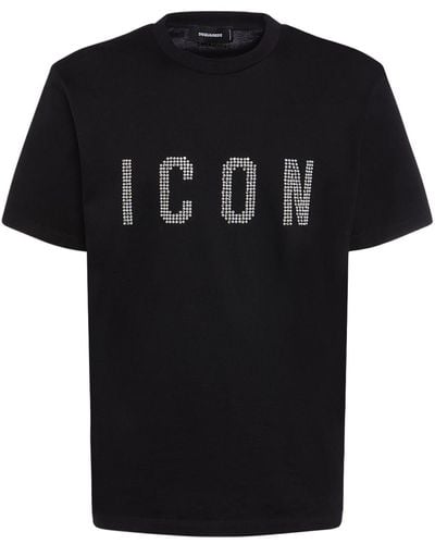 DSquared² Embellished Logo Regular Fit T-Shirt - Black