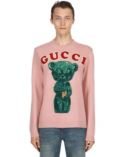 Gucci Bear Wool Jacquard Sweater - Pink