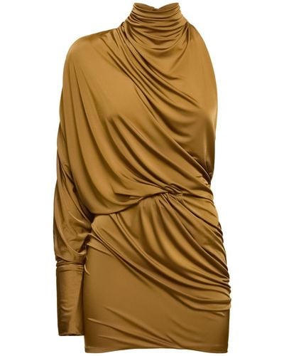 Alexandre Vauthier Draped Jersey One Sleeve Mini Dress - Brown