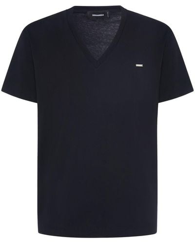 DSquared² T-shirt in jersey di cotone / scollo a v - Nero