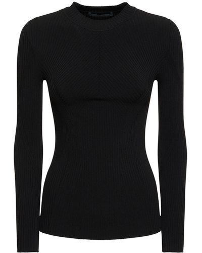 Alberta Ferretti Ribbed Stretch Viscose Sweater - Black