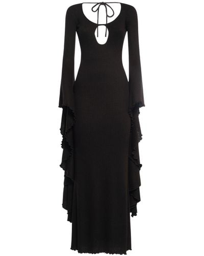GIUSEPPE DI MORABITO Ribbed Viscose Maxi Sleeve Long Dress - Black