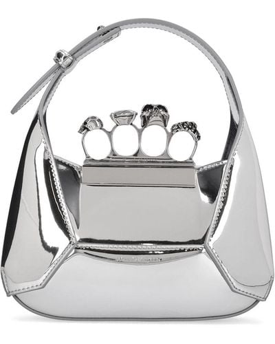 Alexander McQueen Mini Jewelled Leather Top Handle Bag - White