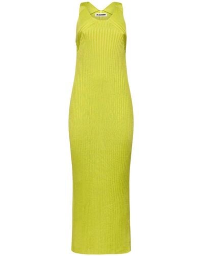 Jil Sander Superfine Ribbed Viscose Midi Dress - Yellow