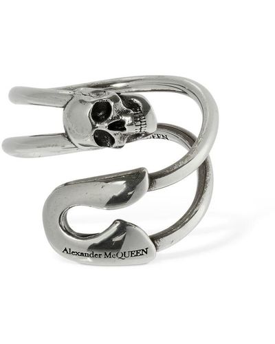 Alexander McQueen Safety Pin & Skull Open Ring - Metallic
