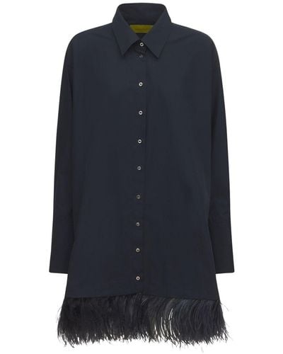Marques'Almeida Organic Cotton & Feather Shirt Dress - Blue