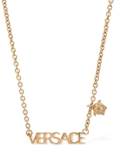Versace Logo Lettering & Medusa Charm Necklace - Metallic