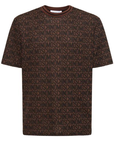 Moschino Camiseta de algodón jacquard con logo - Marrón