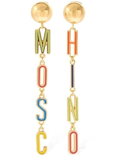 Moschino Enamel Logo Lettering Mismatched Earring - Metallic