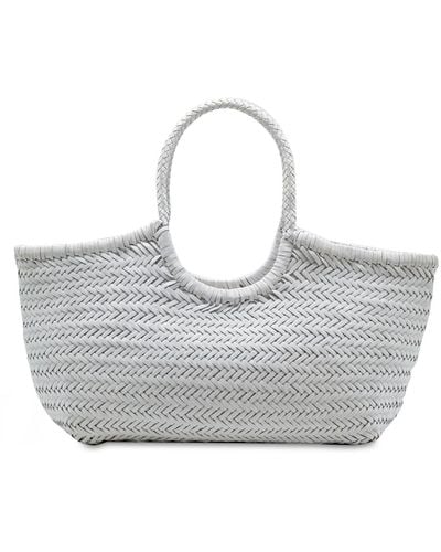 Dragon Diffusion Big Nantucket Woven Leather Basket Bag - Gray