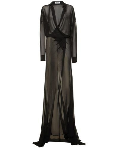 Monot ジョーゼットラップシャツドレス - ブラック