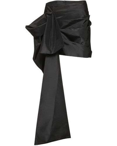 Magda Butrym Silk Satin Draped Mini Skirt W/ Flower - Black