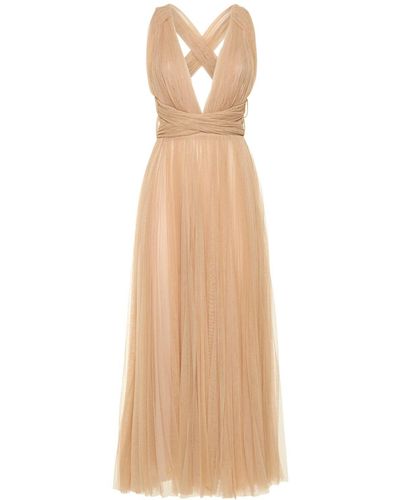 Maria Lucia Hohan Pleated Tulle Midi Dress W/ Low Back - Natural
