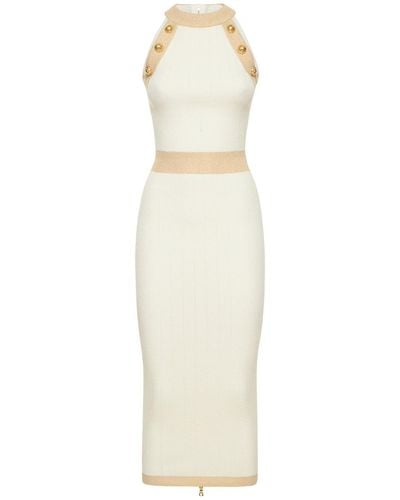 Balmain Sleeveless Viscose Lurex Knit Midi Dress - White