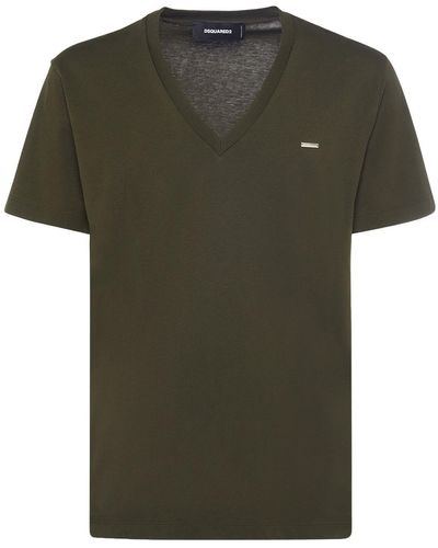 DSquared² V-Neck Logo Cotton Jersey T-Shirt - Green