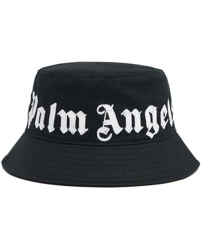 Palm Angels Neck Logo Cotton Bucket Hat - Black
