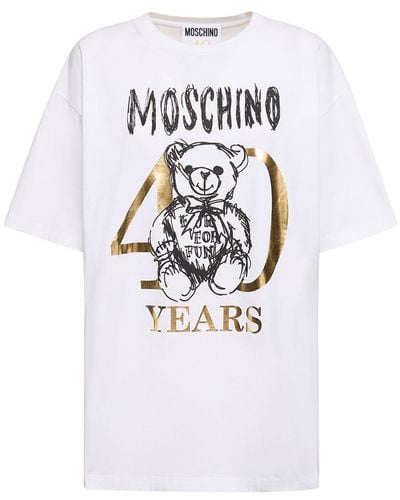 Moschino T-shirt en jersey de coton imprimé logo - Blanc