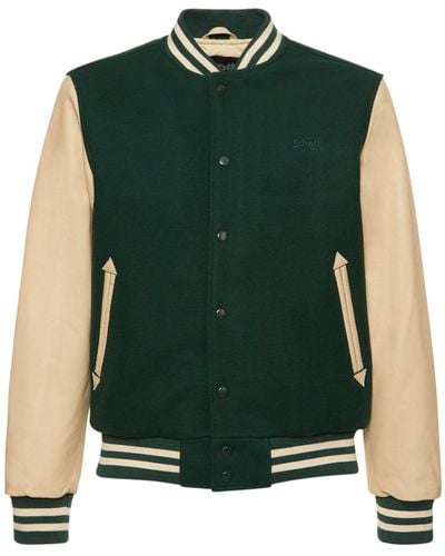 Schott Nyc Logo Leather & Wool Varsity Jacket - Green