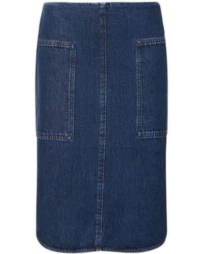 Totême Cotton Denim Midi Skirt - Blue