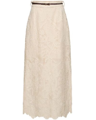 Zimmermann Ottie Embroidered Linen Midi Skirt - Natural