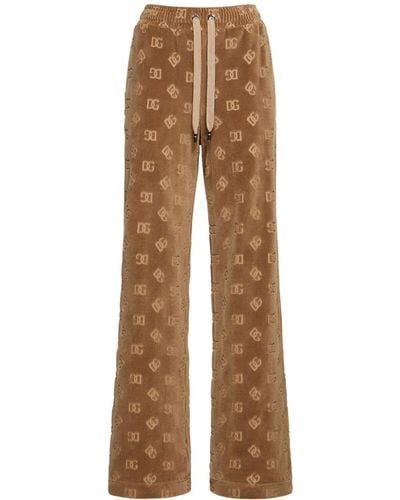 Dolce & Gabbana Pantalon en chenille à monogramme - Marron