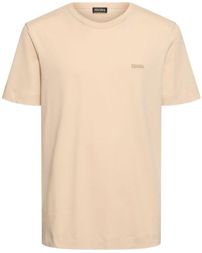 Zegna Cotton Short Sleeves T-shirt - Natural