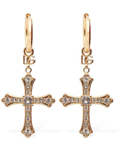 Dolce & Gabbana Dg Dna Crystal Cross Earrings - White
