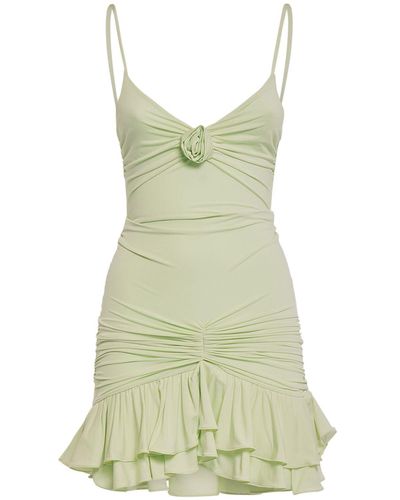 Blumarine Jersey Draped Mini Dress W/Rose Appliqué - Green