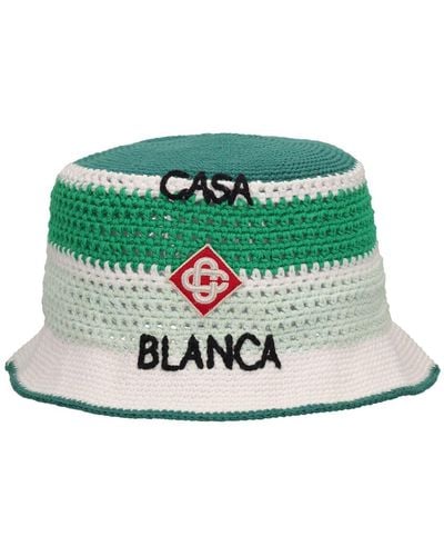 Casablancabrand Logo Crochet Cotton Bucket Hat - Green