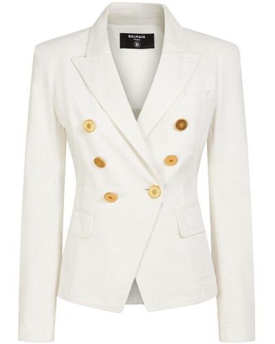 Balmain Cotton Denim Jacket W/ Buttons - White