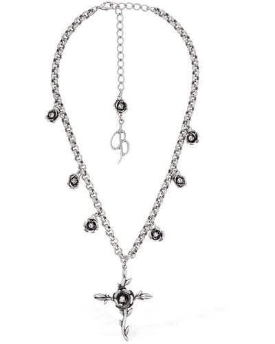 Blumarine Rose & Cross Collar Necklace - White