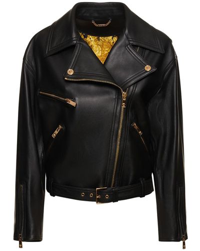 Versace Leather Plongé Biker Jacket - Black
