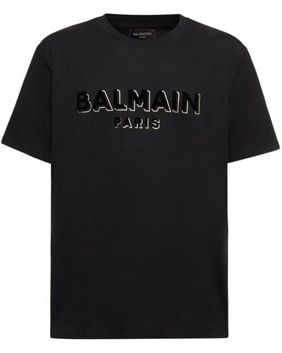 Balmain Beflocktes Und Foliertes T-shirt Mit Logo - Schwarz