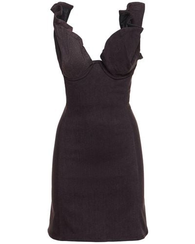 Y. Project Denim Ruffle Sleeveless Mini Dress - Black