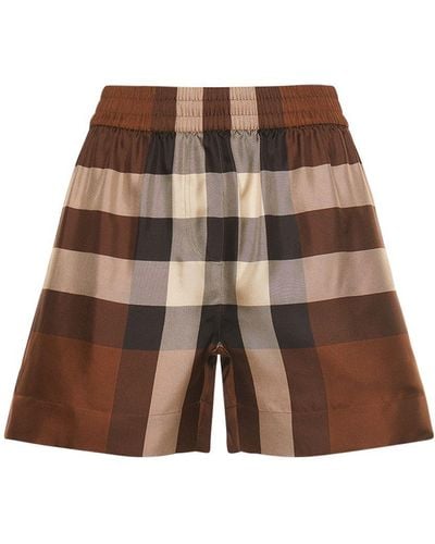 Burberry Shorts tawney in twill di seta check - Marrone