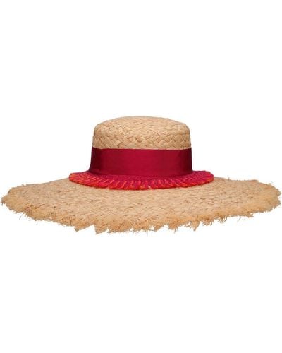 Borsalino Sombrero de paja rafia con flecos - Rosa