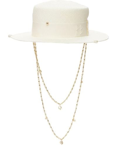Ruslan Baginskiy Double Chain Strap Straw Boater Hat - White