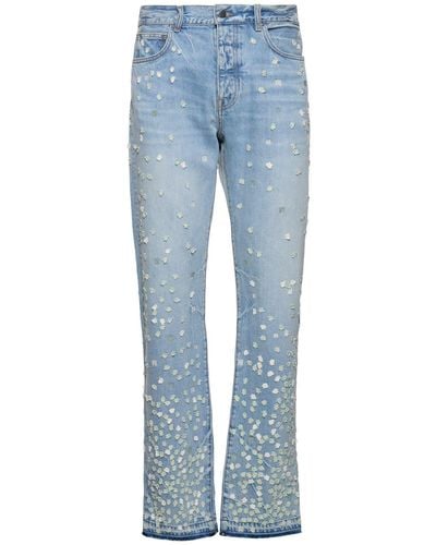 Amiri Floral Embellished Straight Denim Jeans - Blue