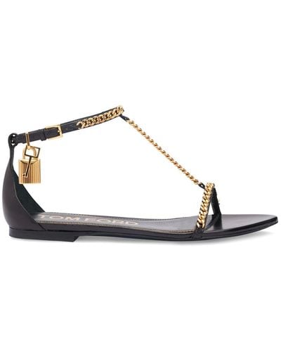 Tom Ford 5Mm Padlock Chain Leather Flats - Brown
