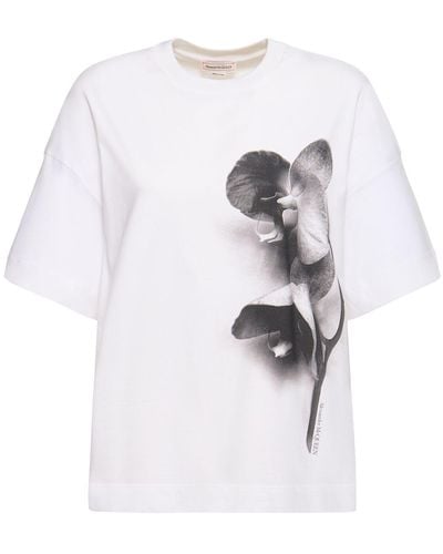 Alexander McQueen T-shirt in cotone con stampa - Bianco