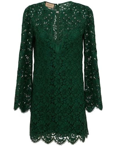Gucci Long-sleeve Floral Lace Dress - Green