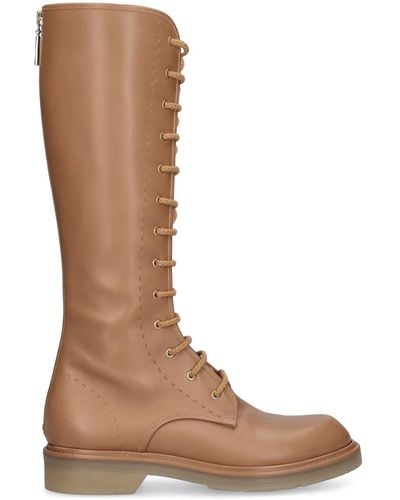 Max Mara Lvr Exclusive Leather Combat Boots - Brown
