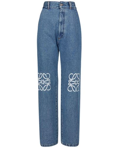 Loewe Anagram Print Cotton Denim Baggy Jeans - Blue